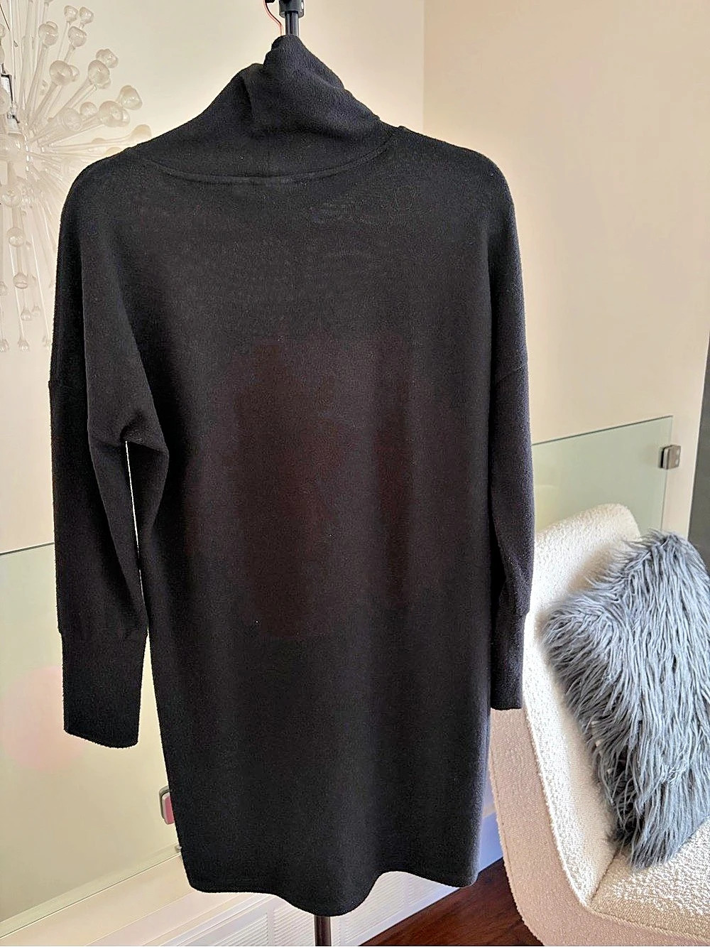 Relaxed Turtleneck/Cowl Neck Black Mini Dress - Picture 2 of 7